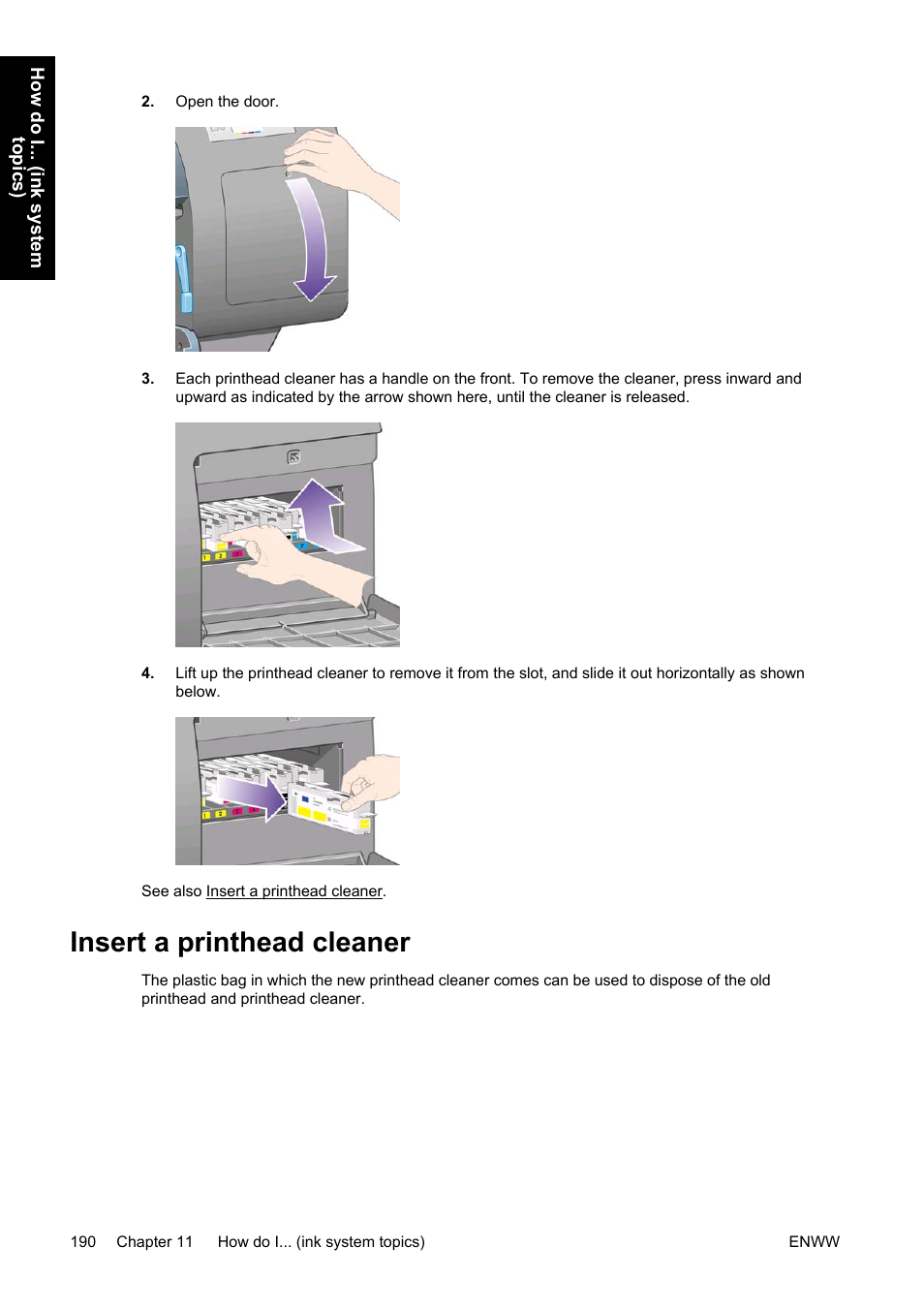 Insert a printhead cleaner | HP Designjet 4500 Printer series User Manual | Page 204 / 360