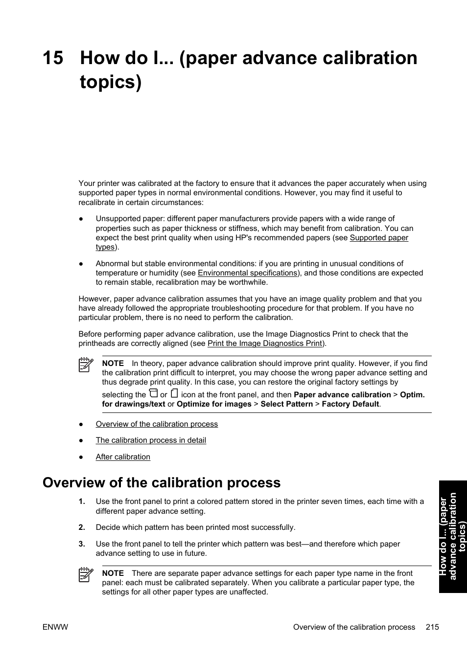 How do i... (paper advance calibration topics), Overview of the calibration process, 15 how do i... (paper advance calibration topics) | HP Designjet 4500 Printer series User Manual | Page 229 / 360