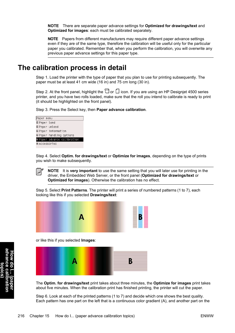 The calibration process in detail | HP Designjet 4500 Printer series User Manual | Page 230 / 360