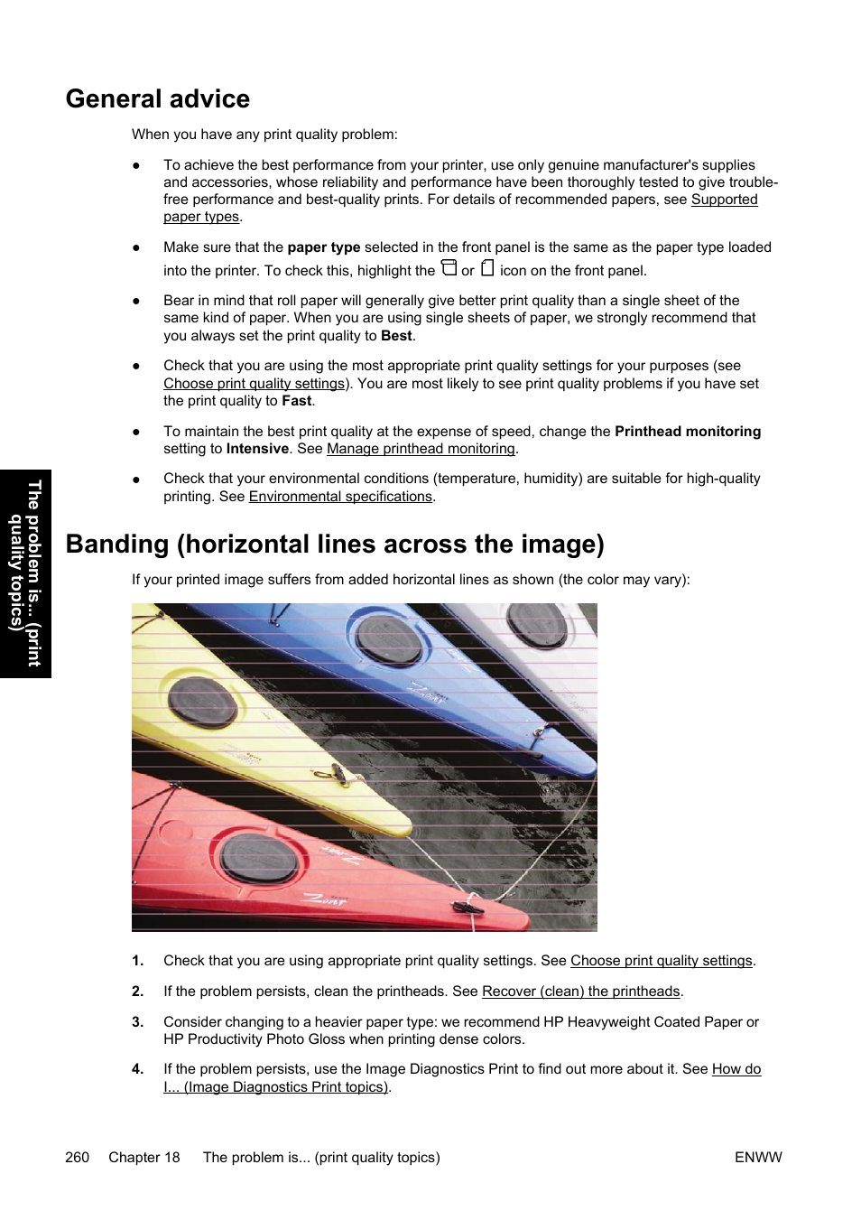 General advice, Banding (horizontal lines across the image) | HP Designjet 4500 Printer series User Manual | Page 274 / 360