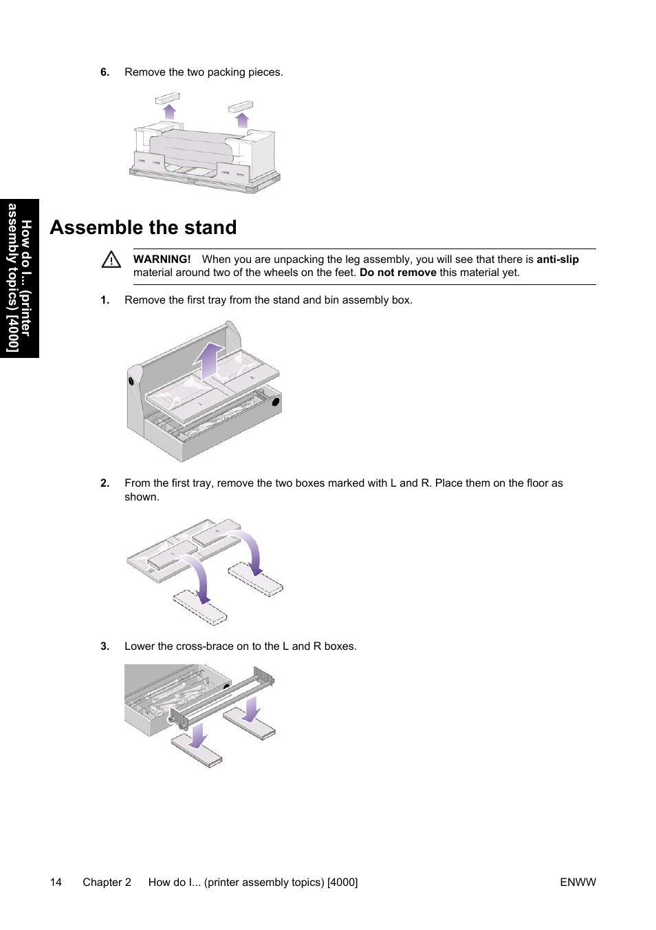 Assemble the stand | HP Designjet 4500 Printer series User Manual | Page 28 / 360