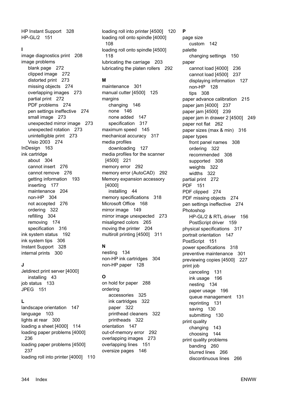 HP Designjet 4500 Printer series User Manual | Page 358 / 360