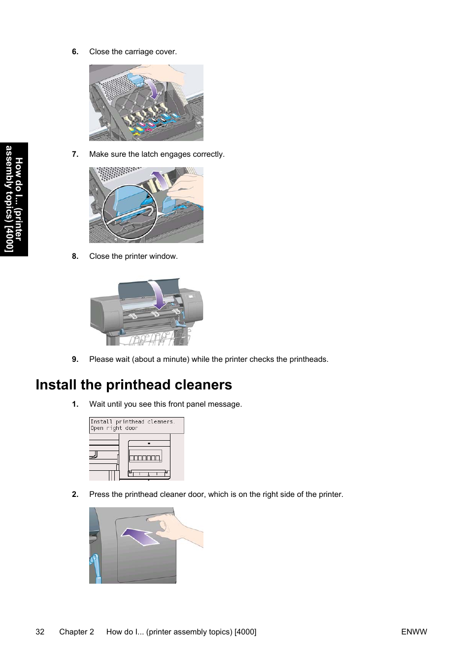 Install the printhead cleaners | HP Designjet 4500 Printer series User Manual | Page 46 / 360