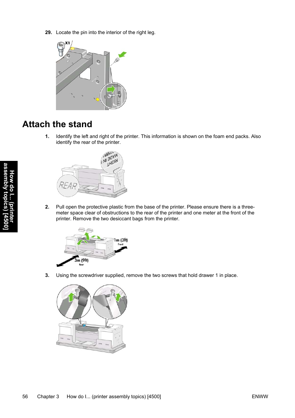 Attach the stand | HP Designjet 4500 Printer series User Manual | Page 70 / 360