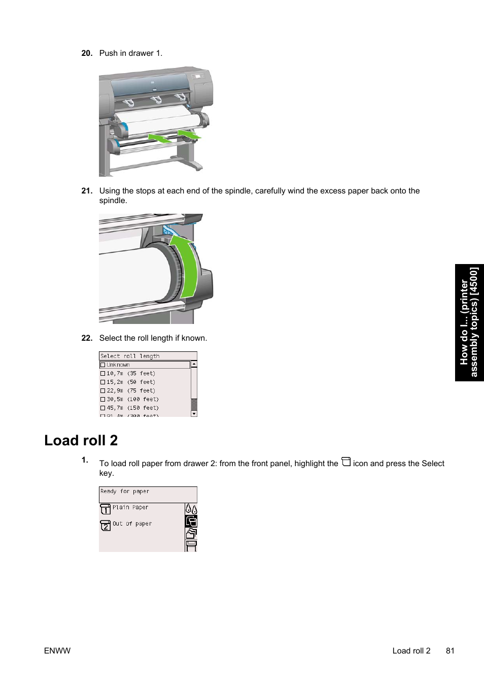 Load roll 2 | HP Designjet 4500 Printer series User Manual | Page 95 / 360