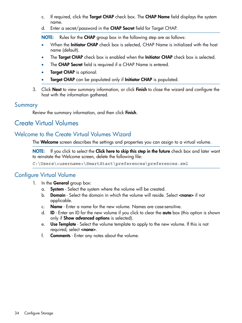 Summary, Create virtual volumes, Welcome to the create virtual volumes wizard | Configure virtual volume | HP 3PAR Operating System Software Licenses User Manual | Page 34 / 63