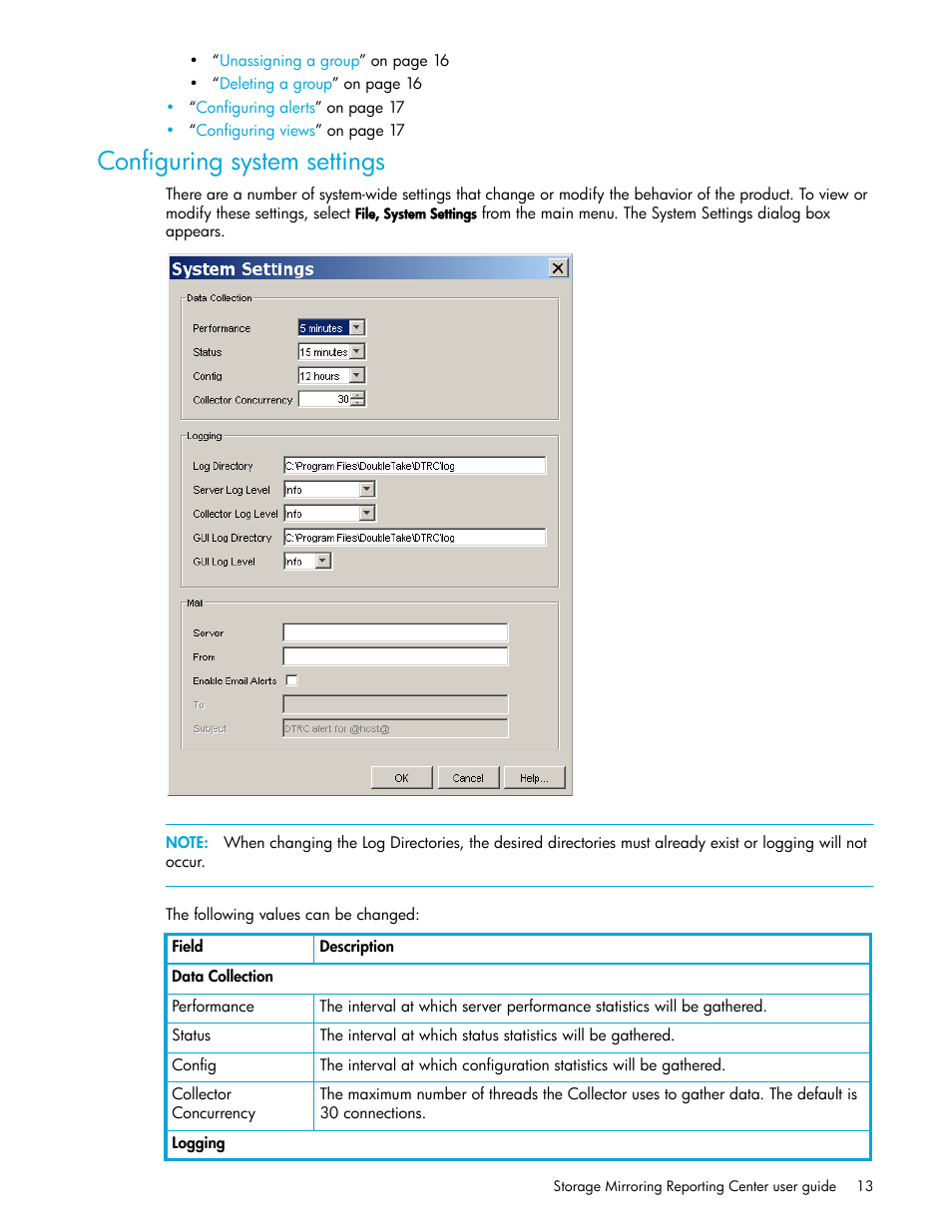 Configuring system settings | HP Storage Mirroring V5 Software User Manual | Page 13 / 50