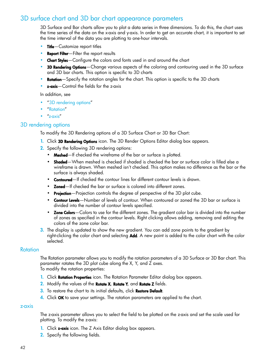3d rendering options, Rotation, Z-axis | HP Storage Mirroring V5 Software User Manual | Page 42 / 50