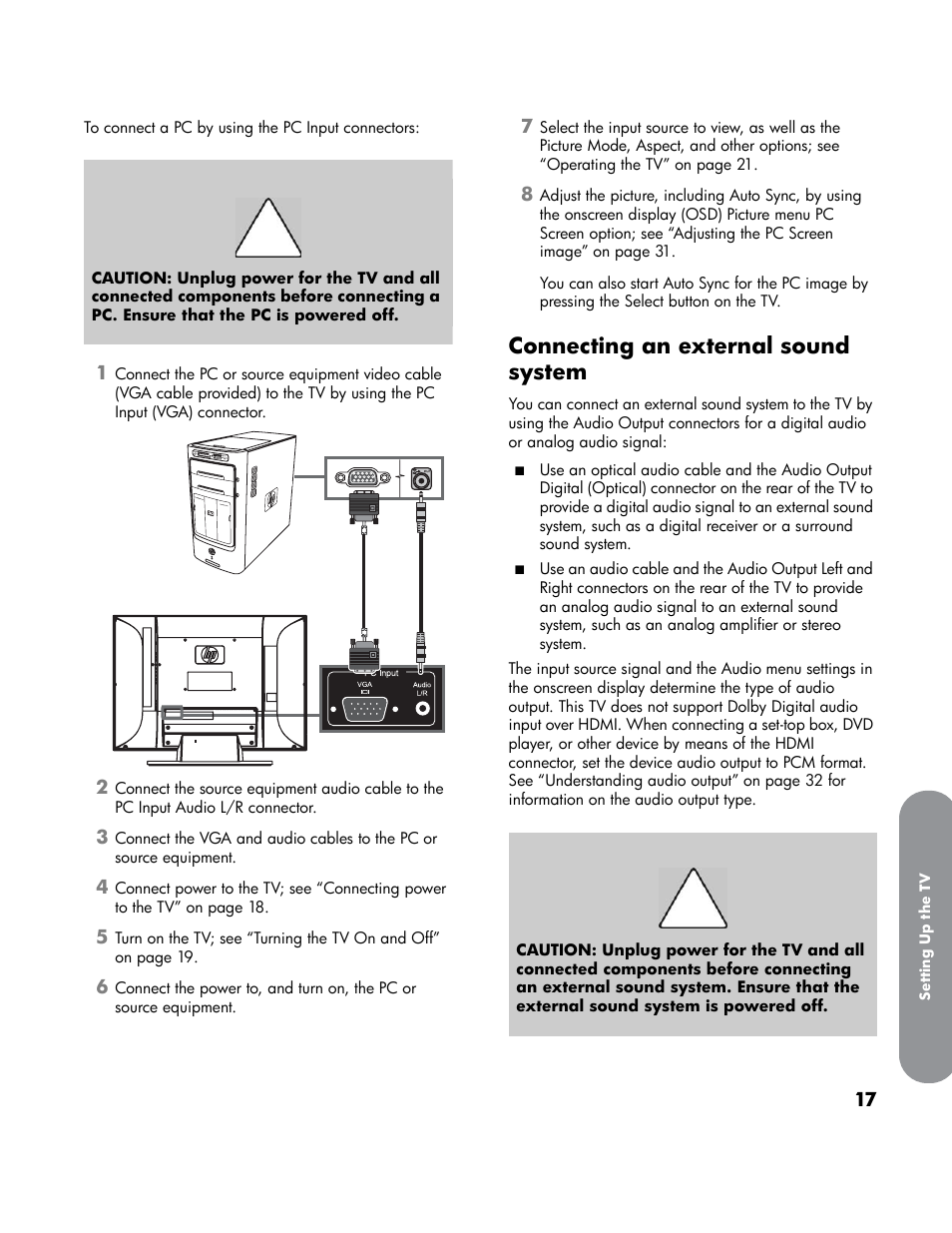 Connecting an external sound system, Connecting an external sound system” on | HP LT4200 42 inch Professional LCD HDTV User Manual | Page 27 / 66