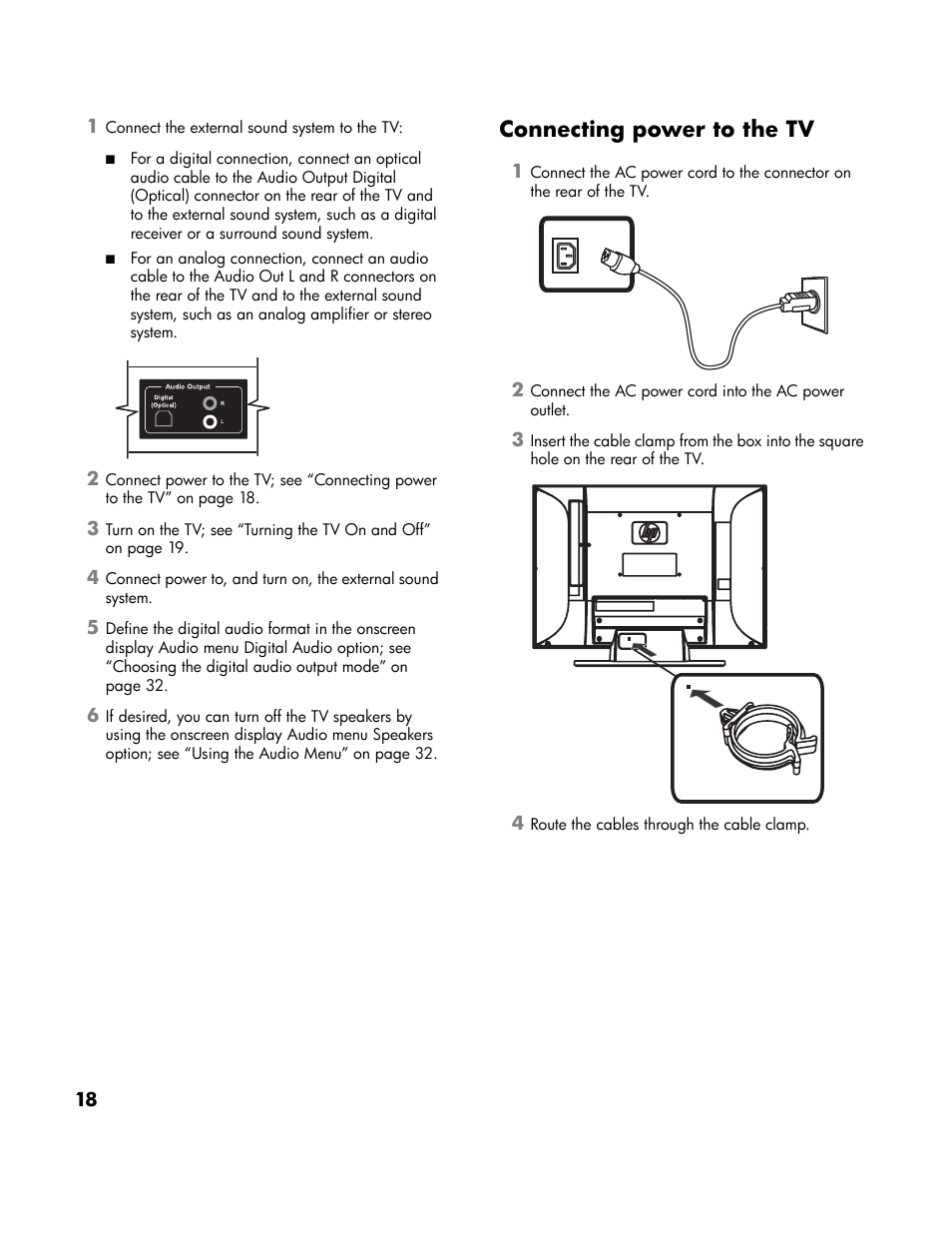 Connecting power to the tv, E “connecting power, Connecting power | HP LT4200 42 inch Professional LCD HDTV User Manual | Page 28 / 66