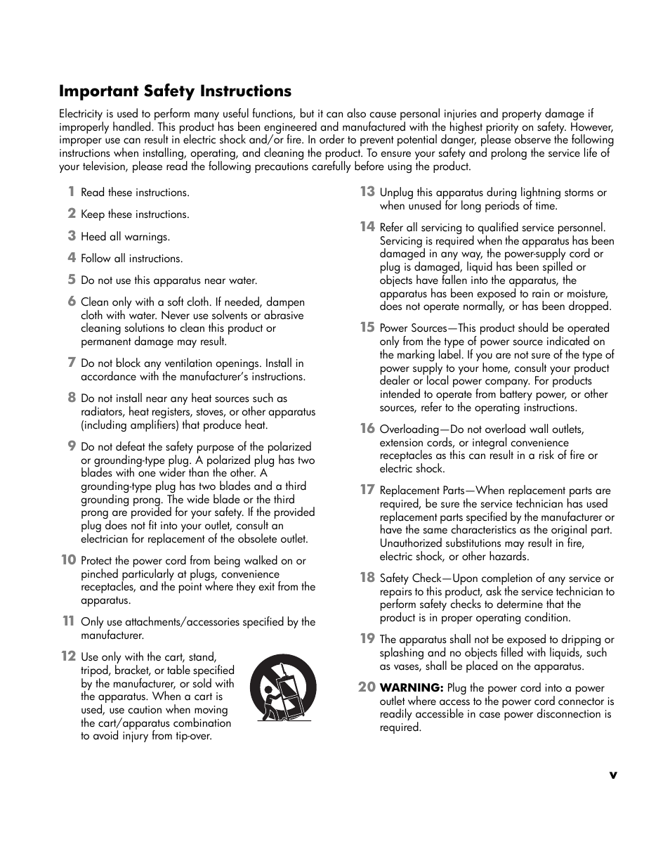 Important safety instructions | HP LT4200 42 inch Professional LCD HDTV User Manual | Page 5 / 66