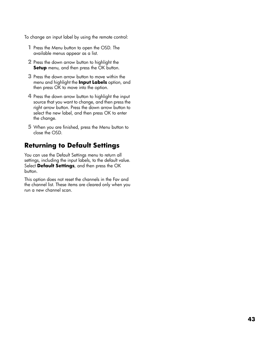 Returning to default settings | HP LT4200 42 inch Professional LCD HDTV User Manual | Page 53 / 66