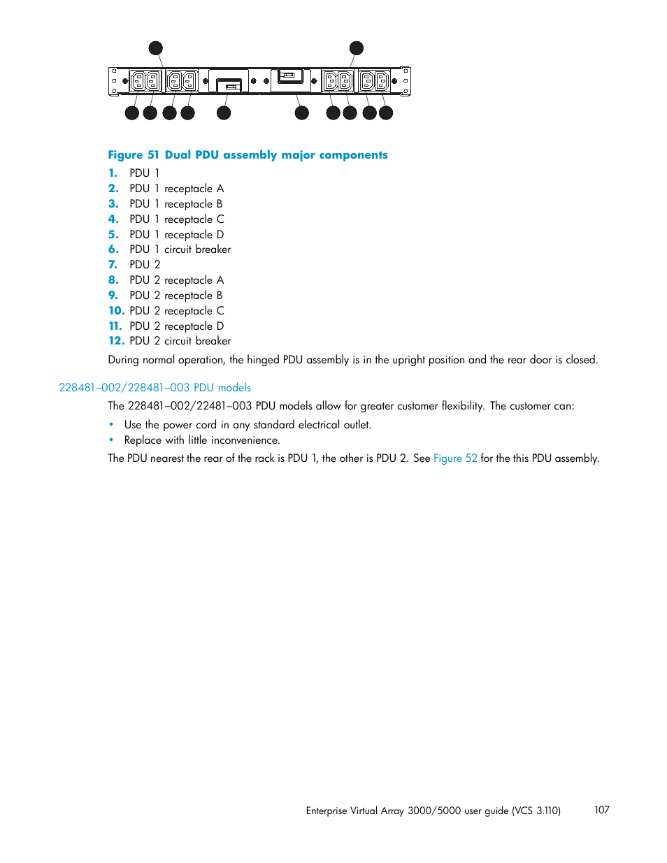 Dual pdu assembly major components | HP 3000 Enterprise Virtual Array User Manual | Page 107 / 188