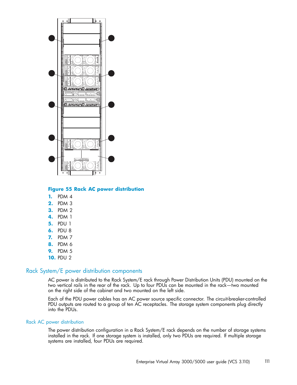 Rack system/e power distribution components, Rack ac power distribution | HP 3000 Enterprise Virtual Array User Manual | Page 111 / 188