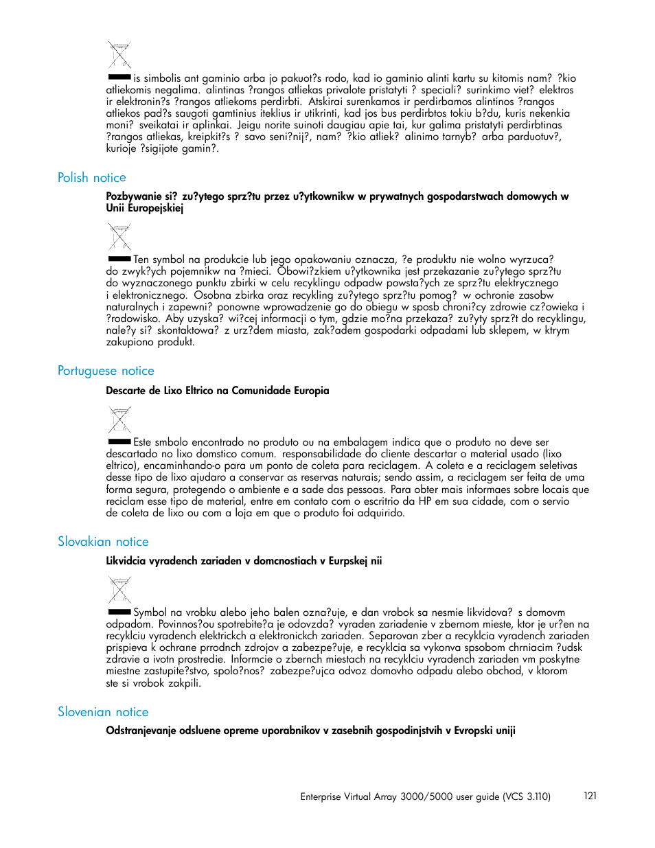 Polish notice, Portuguese notice, Slovakian notice | Slovenian notice | HP 3000 Enterprise Virtual Array User Manual | Page 121 / 188