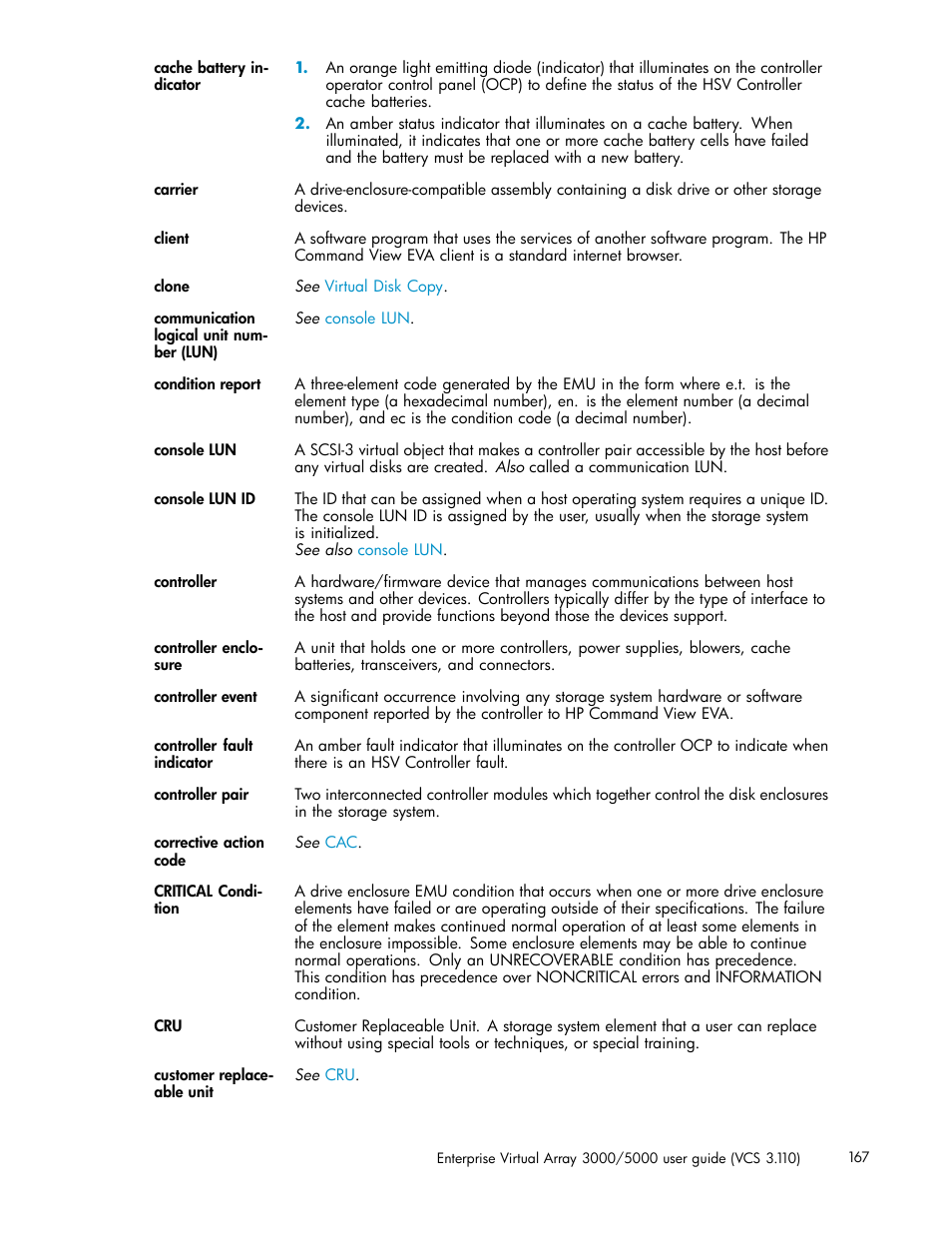 Controller | HP 3000 Enterprise Virtual Array User Manual | Page 167 / 188