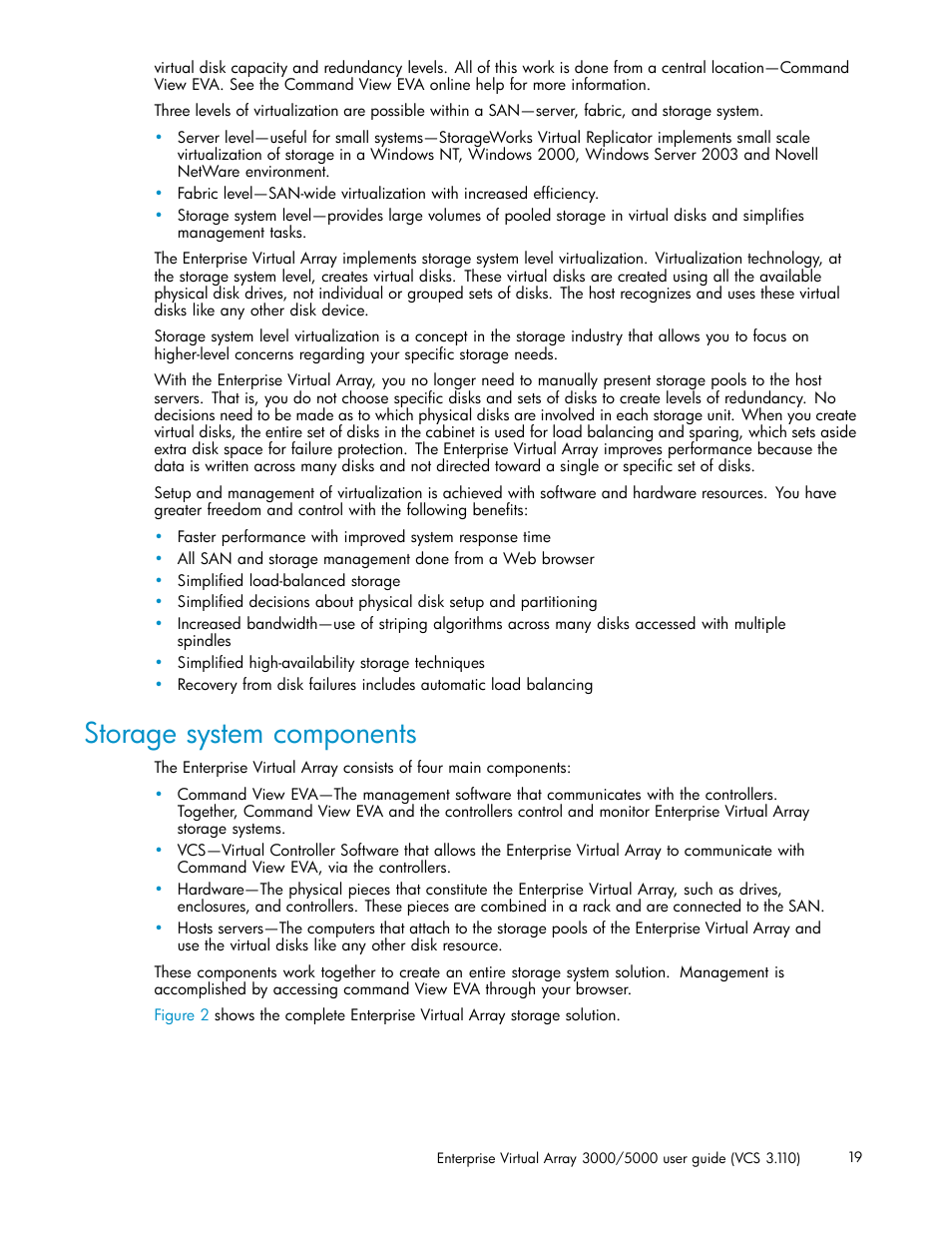 Storage system components | HP 3000 Enterprise Virtual Array User Manual | Page 19 / 188