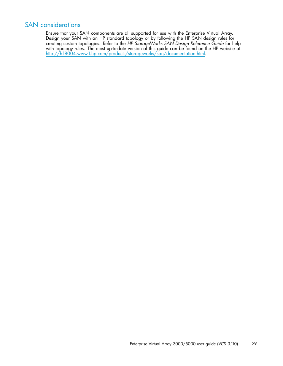 San considerations | HP 3000 Enterprise Virtual Array User Manual | Page 29 / 188