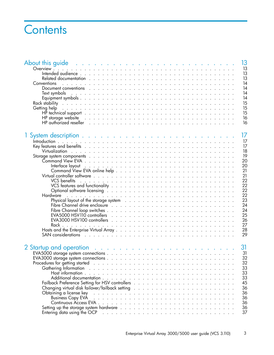 HP 3000 Enterprise Virtual Array User Manual | Page 3 / 188