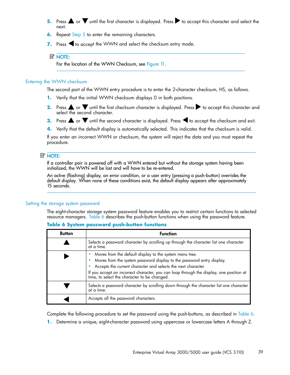 System password push-button functions | HP 3000 Enterprise Virtual Array User Manual | Page 39 / 188