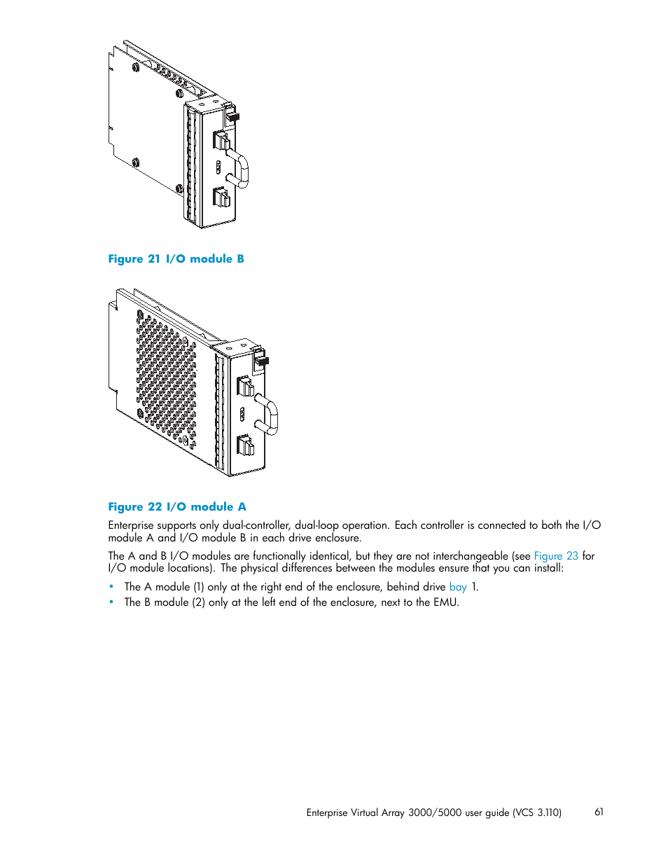 I/o module b, I/o module a | HP 3000 Enterprise Virtual Array User Manual | Page 61 / 188