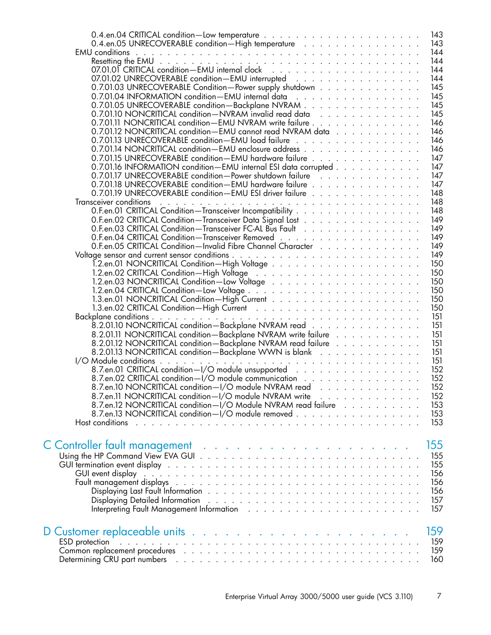 C controller fault management, D customer replaceable units | HP 3000 Enterprise Virtual Array User Manual | Page 7 / 188