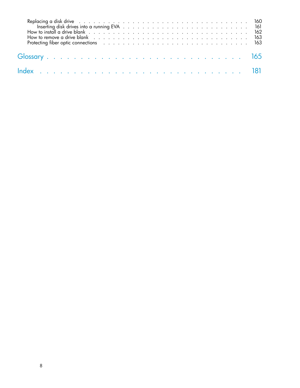 Glossary index | HP 3000 Enterprise Virtual Array User Manual | Page 8 / 188