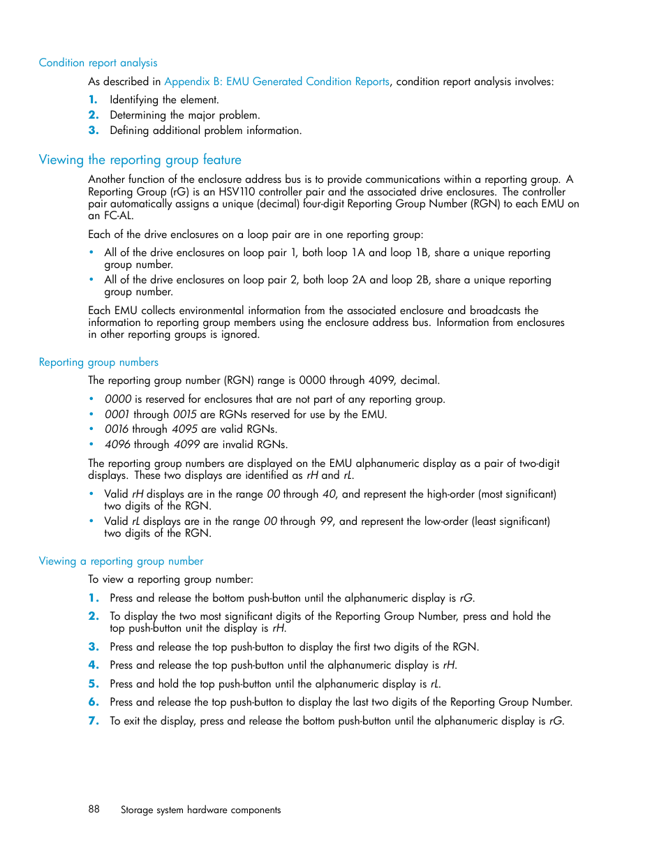 Viewing the reporting group feature | HP 3000 Enterprise Virtual Array User Manual | Page 88 / 188