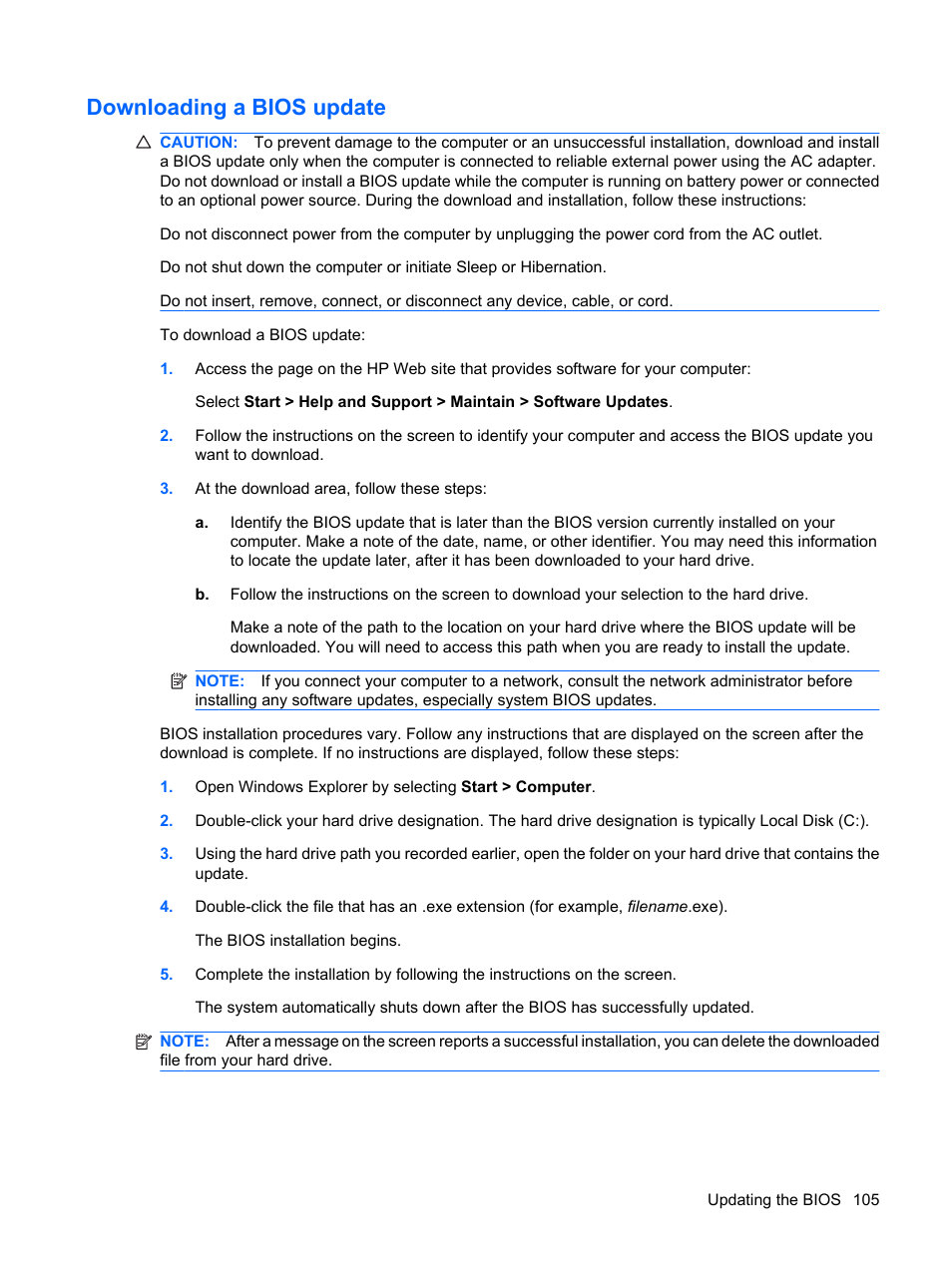 Downloading a bios update | HP G72-b50US Notebook PC User Manual | Page 115 / 127