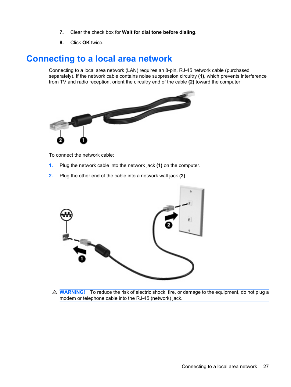 Connecting to a local area network | HP G72-b50US Notebook PC User Manual | Page 37 / 127