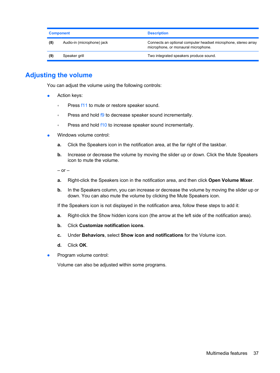 Adjusting the volume | HP G72-b50US Notebook PC User Manual | Page 47 / 127