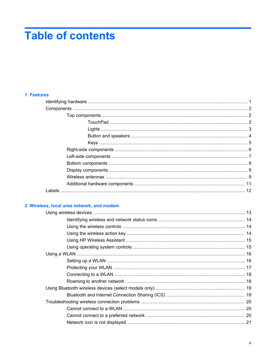 HP G72-b50US Notebook PC User Manual | Page 5 / 127