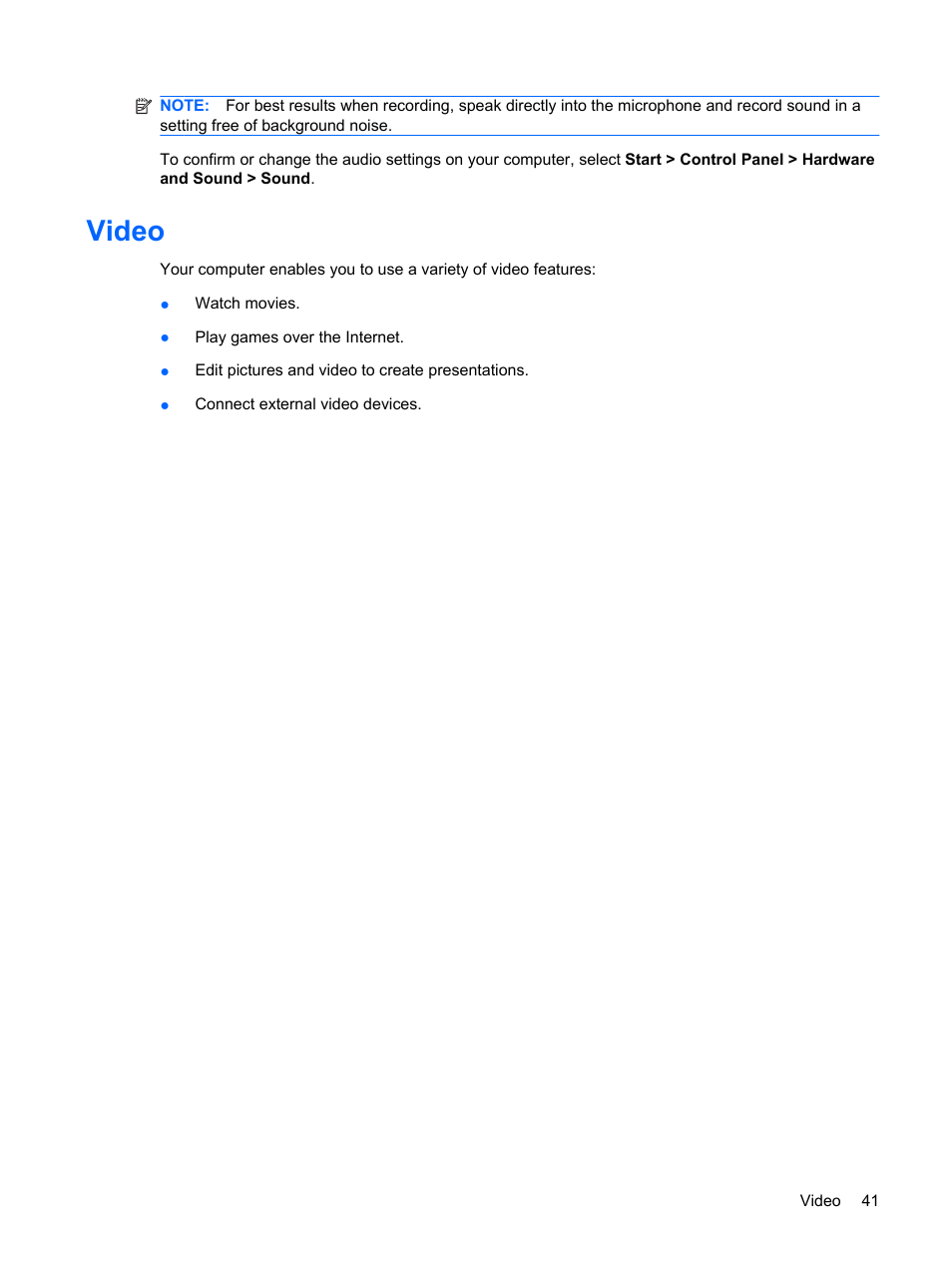 Video | HP G72-b50US Notebook PC User Manual | Page 51 / 127
