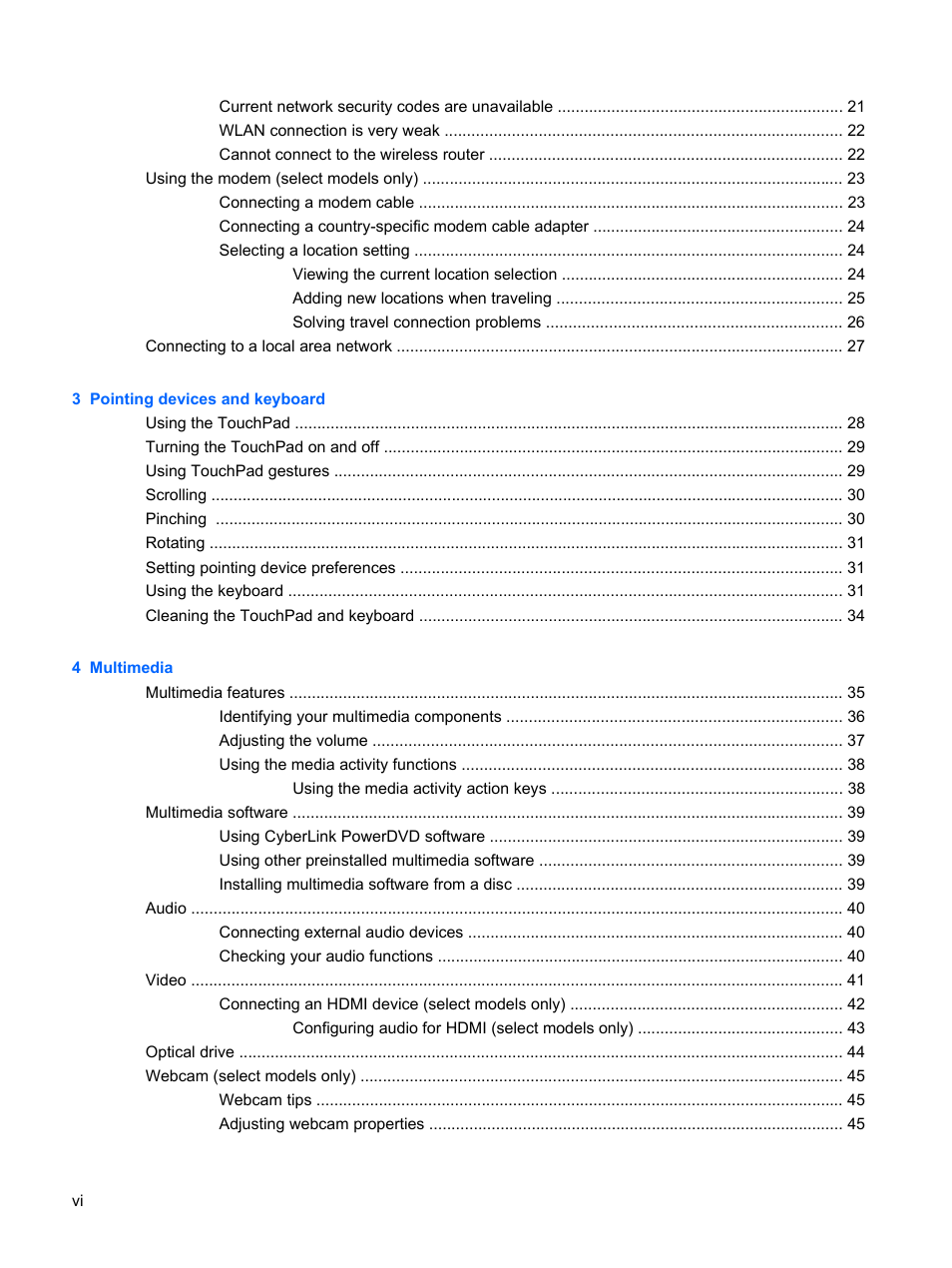 HP G72-b50US Notebook PC User Manual | Page 6 / 127