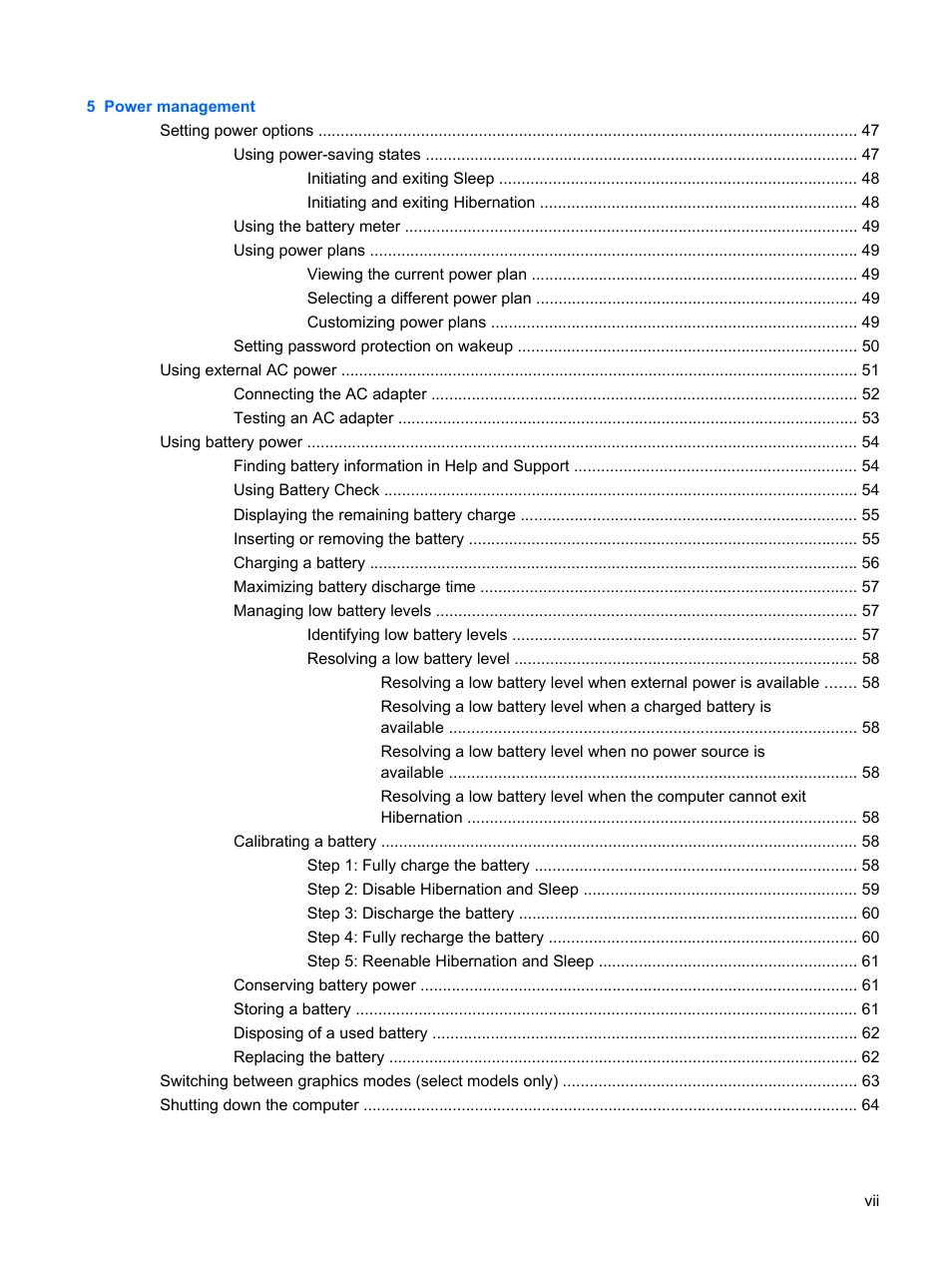 HP G72-b50US Notebook PC User Manual | Page 7 / 127