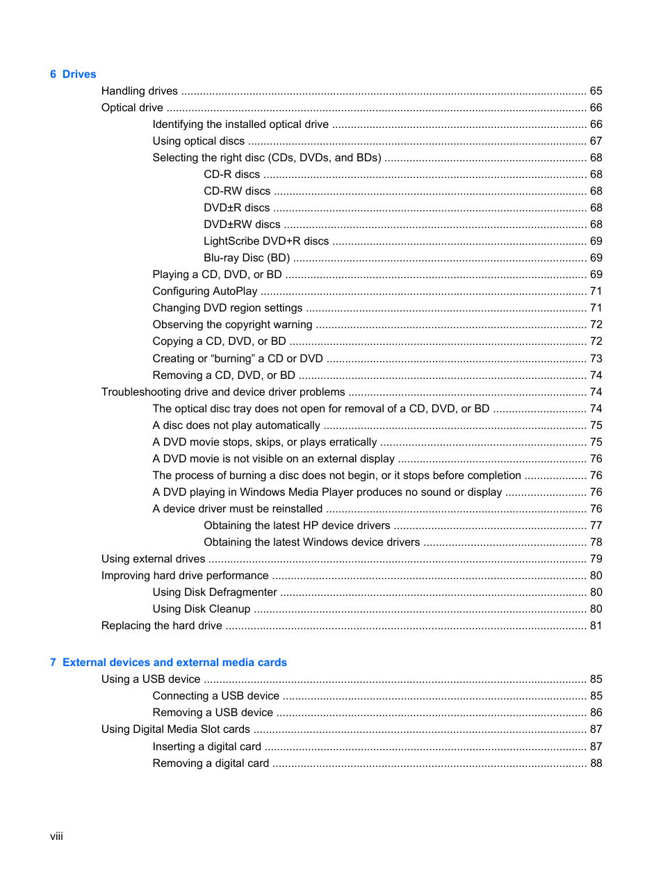 HP G72-b50US Notebook PC User Manual | Page 8 / 127