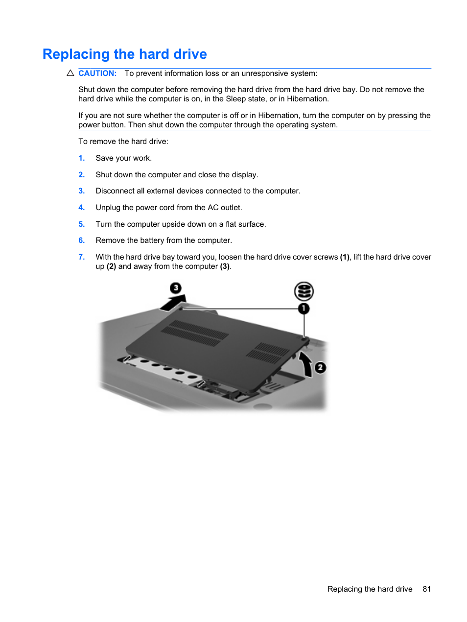 Replacing the hard drive | HP G72-b50US Notebook PC User Manual | Page 91 / 127