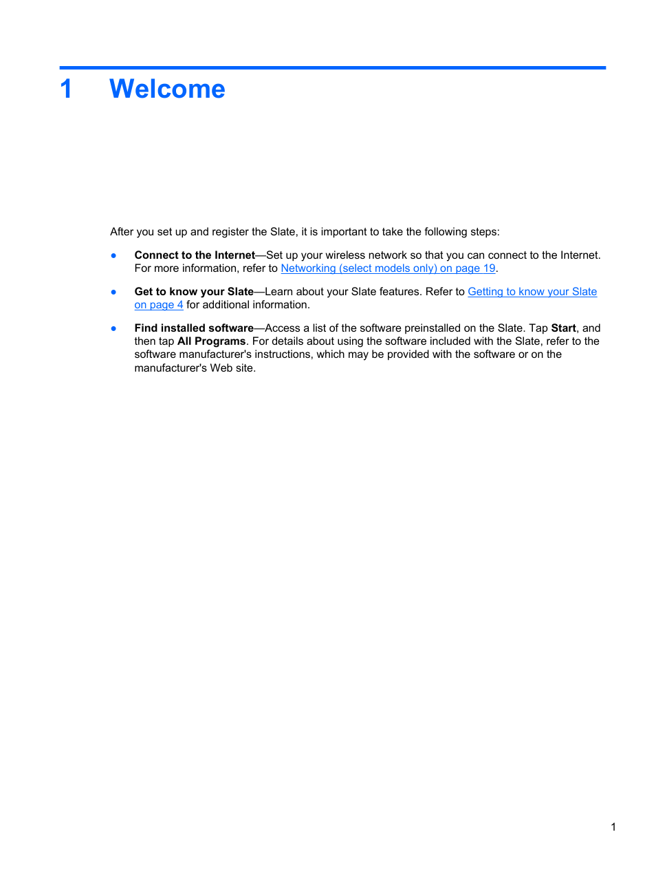 Welcome, 1 welcome, 1welcome | HP Slate 2 Tablet PC User Manual | Page 11 / 87