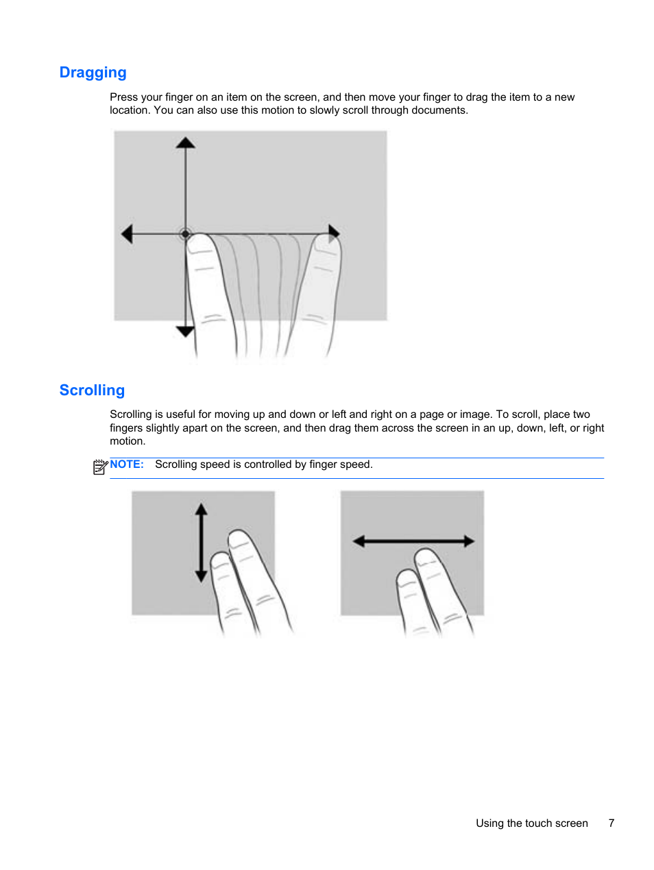 Dragging, Scrolling, Dragging scrolling | HP Slate 2 Tablet PC User Manual | Page 17 / 87