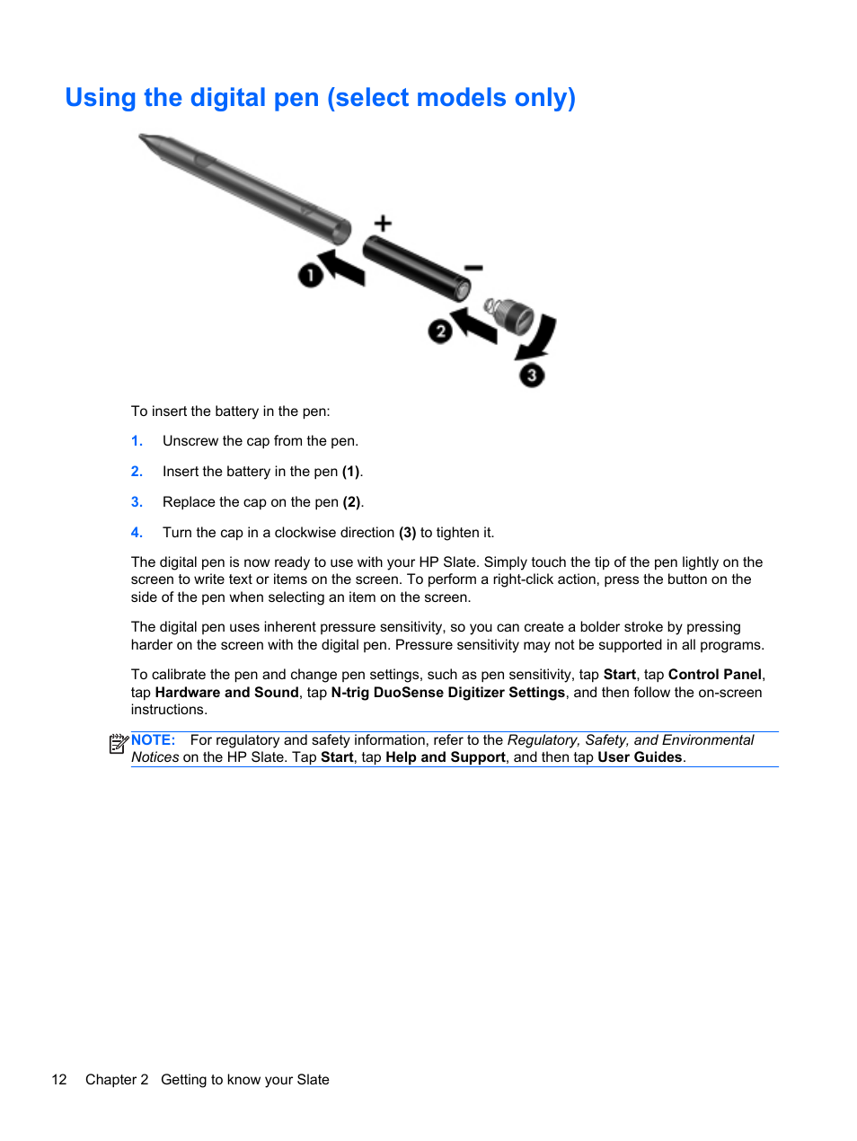 Using the digital pen (select models only) | HP Slate 2 Tablet PC User Manual | Page 22 / 87