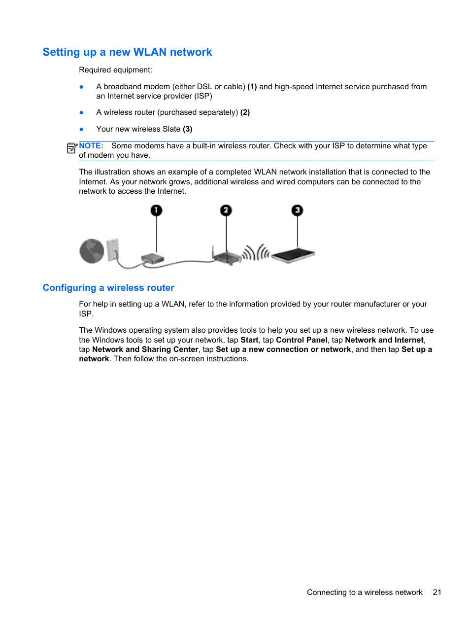 Setting up a new wlan network, Configuring a wireless router, Setting up a new wlan | HP Slate 2 Tablet PC User Manual | Page 31 / 87
