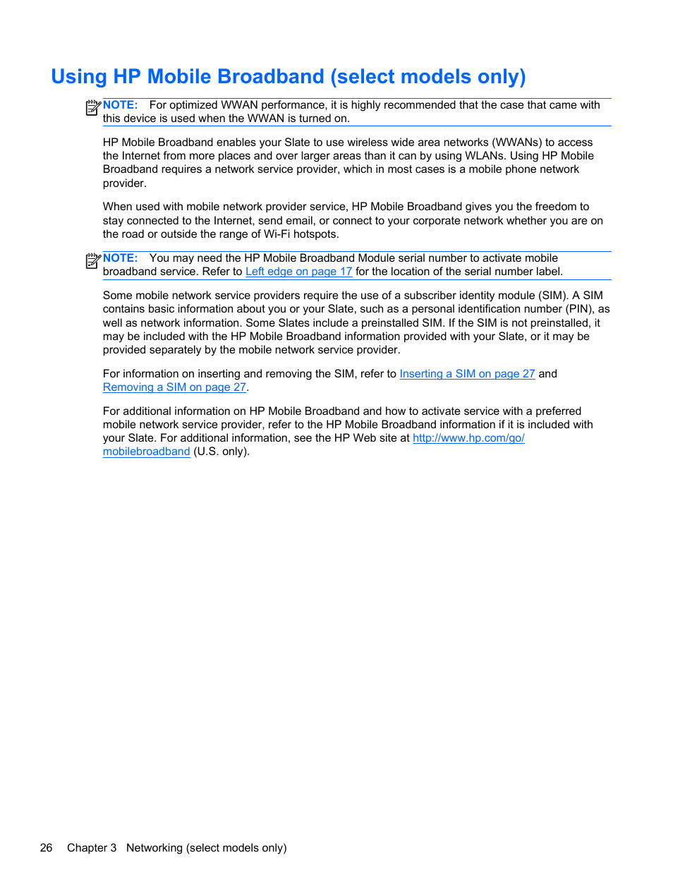 Using hp mobile broadband (select models only) | HP Slate 2 Tablet PC User Manual | Page 36 / 87