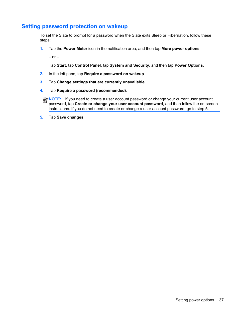 Setting password protection on wakeup | HP Slate 2 Tablet PC User Manual | Page 47 / 87