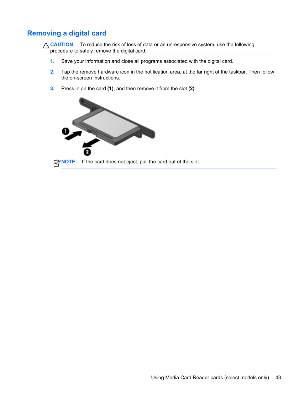 Removing a digital card | HP Slate 2 Tablet PC User Manual | Page 53 / 87