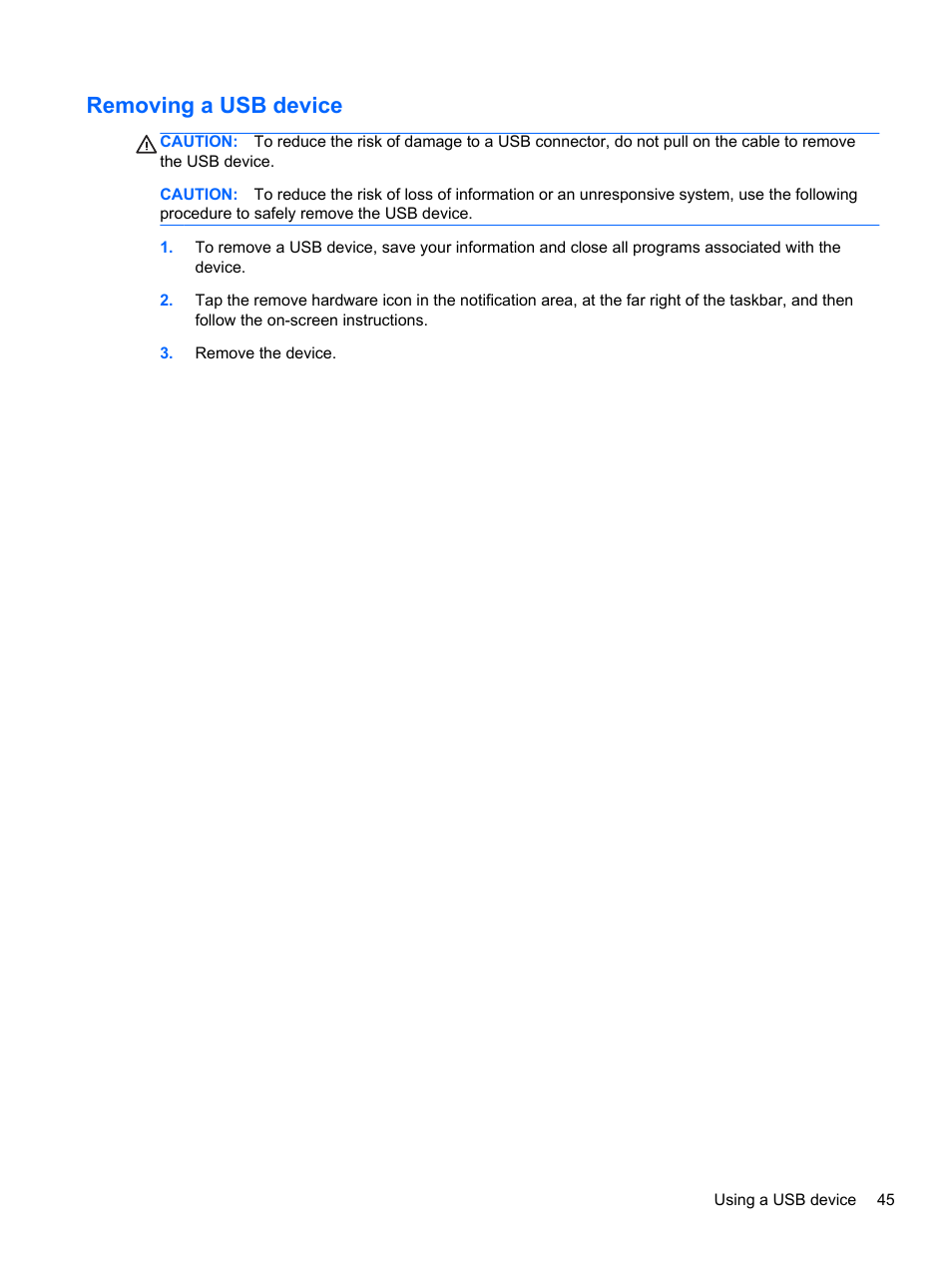 Removing a usb device | HP Slate 2 Tablet PC User Manual | Page 55 / 87