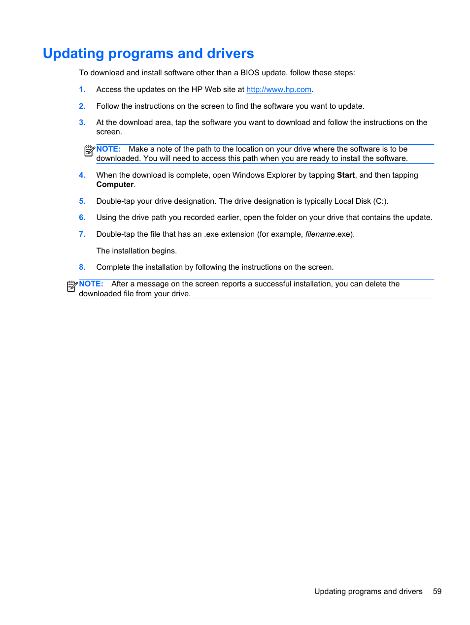Updating programs and drivers | HP Slate 2 Tablet PC User Manual | Page 69 / 87