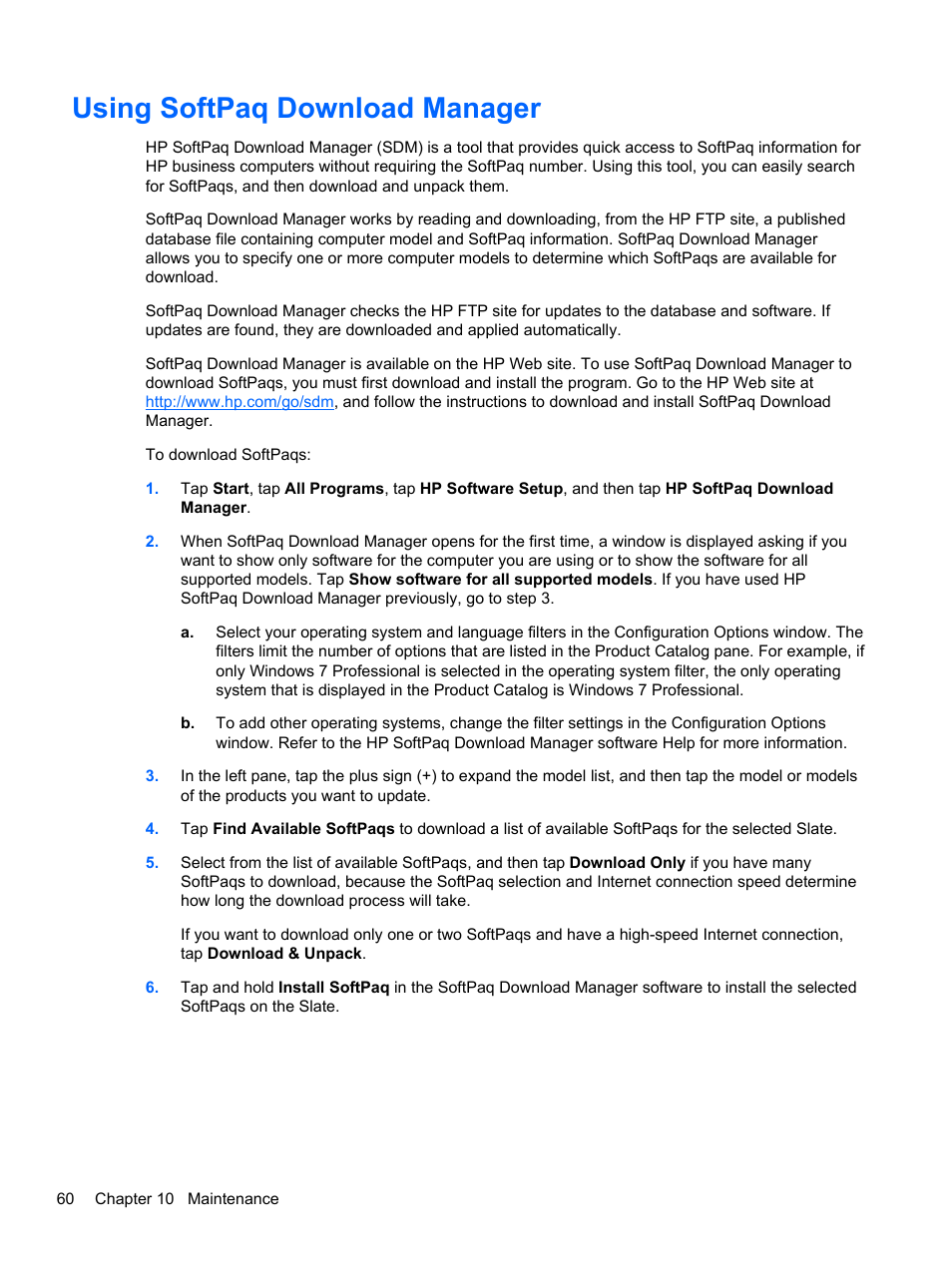 Using softpaq download manager | HP Slate 2 Tablet PC User Manual | Page 70 / 87