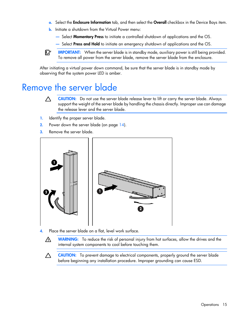 Remove the server blade | HP ProLiant BL620c G7 Server-Blade User Manual | Page 15 / 123