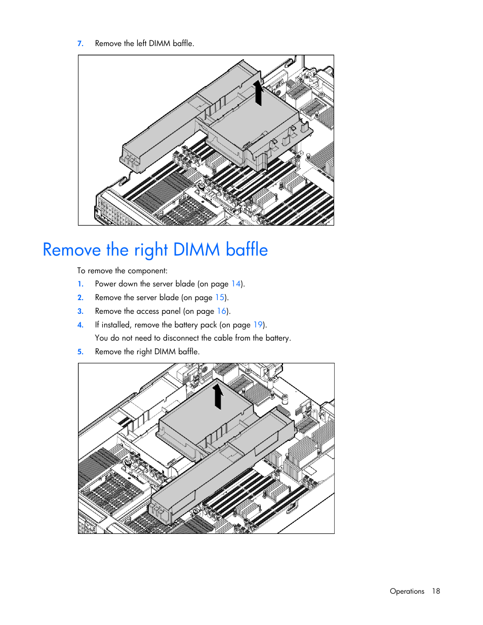 Remove the right dimm baffle | HP ProLiant BL620c G7 Server-Blade User Manual | Page 18 / 123