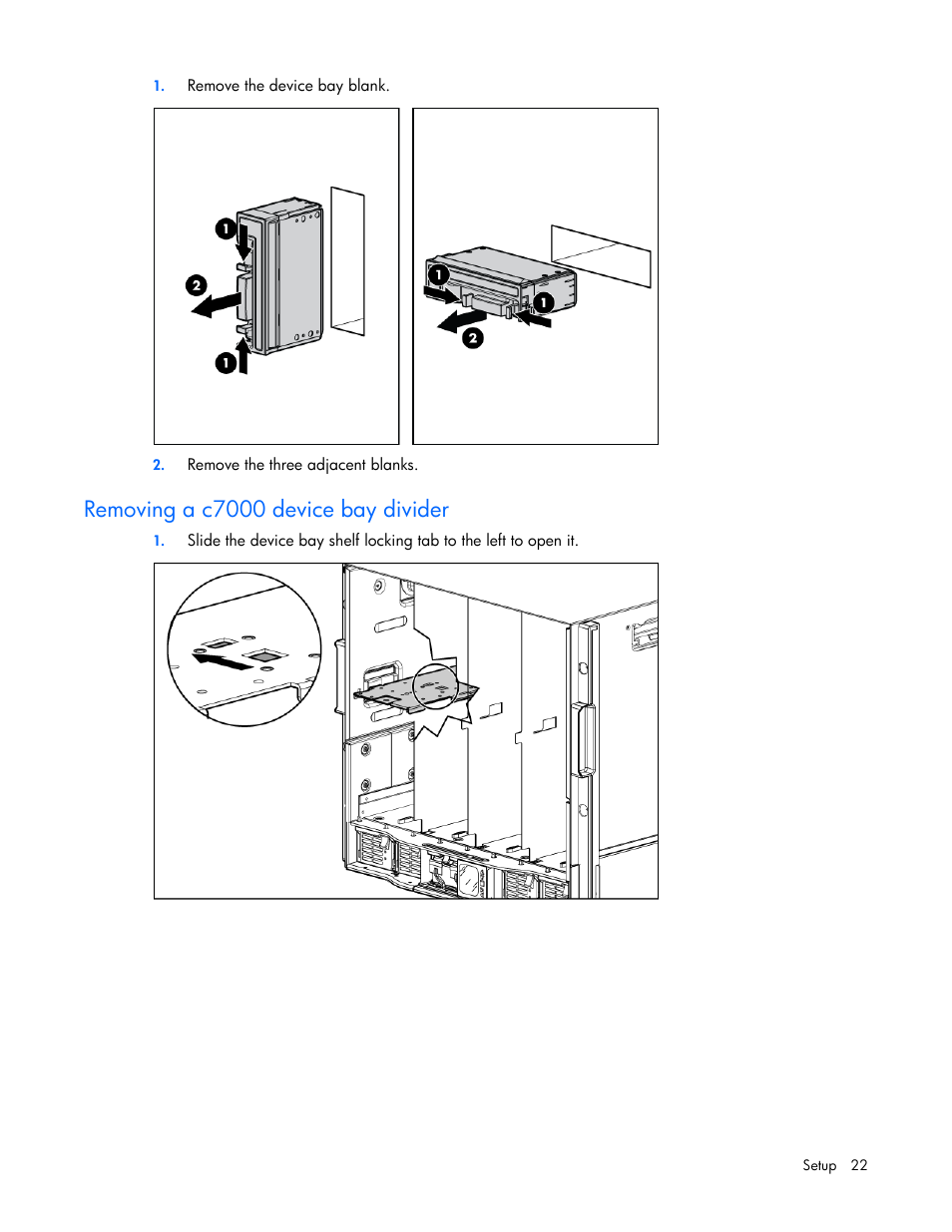 Removing a c7000 device bay divider | HP ProLiant BL620c G7 Server-Blade User Manual | Page 22 / 123